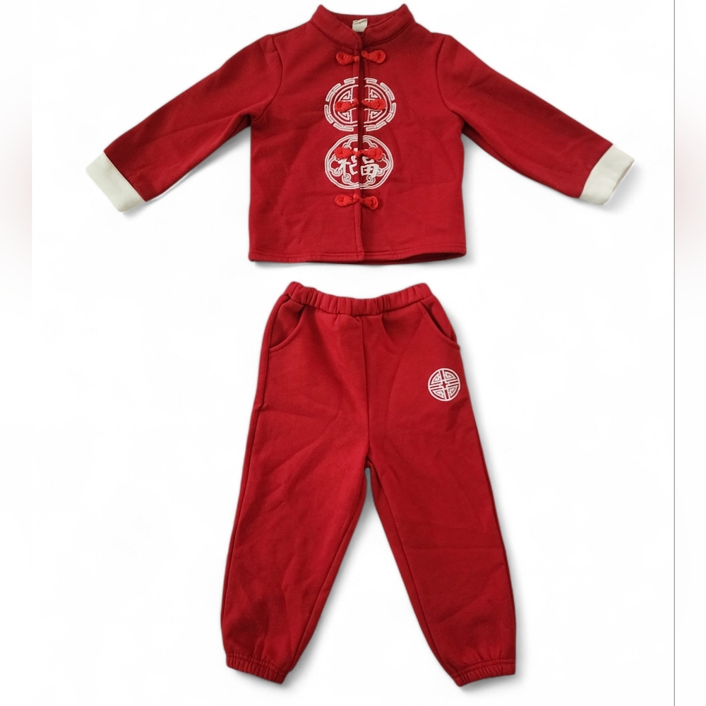 SHEIN Toddler Boy Red Chinese Style 2-Piece Outfit Set - Size 2-3Y